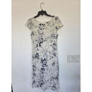 Chetta B Blue White Floral Lace Sheath Dress Cap Sleeve Size 12